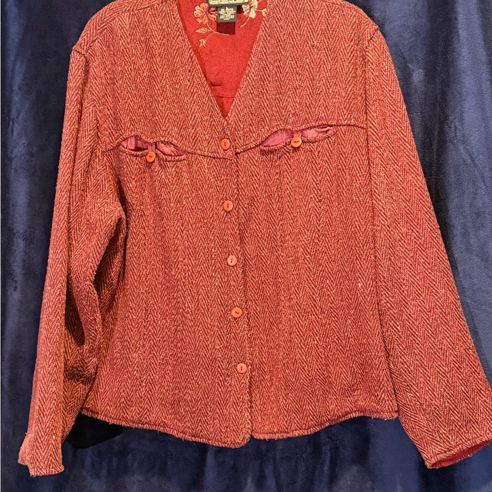 April Cornell Textured wool Red burgundy Button-Down jacket